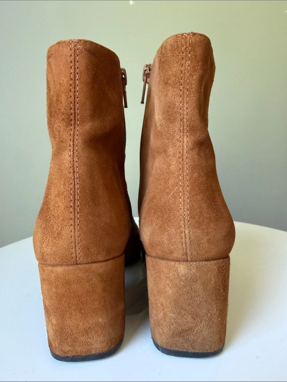 Vagabond Shoemakers Brown Suede Ankle Boots Block Heel Minimalist Zip Booties